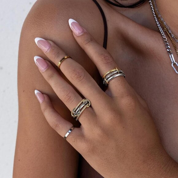 Stackable Rings Women 14k Gold Plate Interlocked Multi Jewelry Gift - Picture 3 of 7